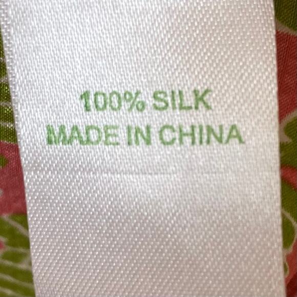 LILLY PULITZER Silk Crissa Blouse Button Front Ruffle Lime Green Pink Size 6 - Picture 5 of 5